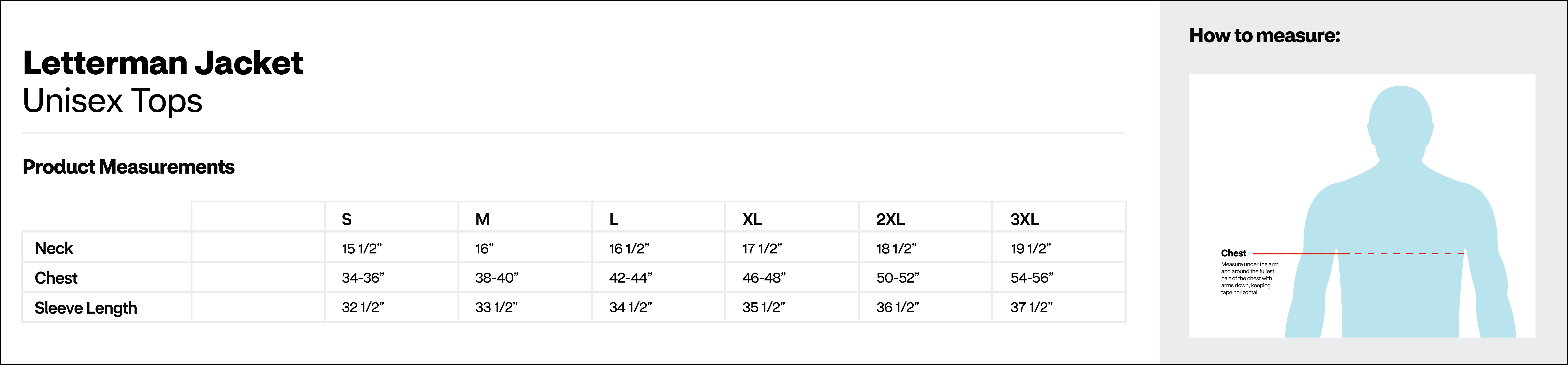 Size chart image of Unisex Varsity Jacket - CVS Health, Grey